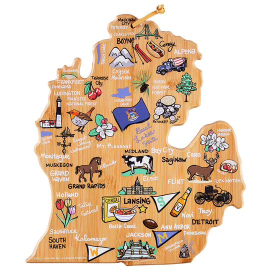 Michigan Mitten Cutting Board with Artwork by Fish Kiss™ banner